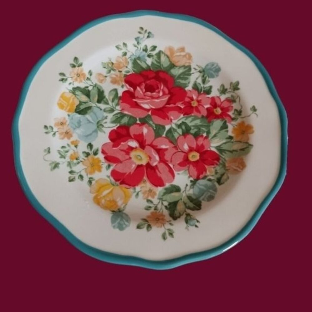 The pioneer woman vtg floral 5 pcs dinner plate set wht/pink/ turquoise colors - Picture 7 of 9